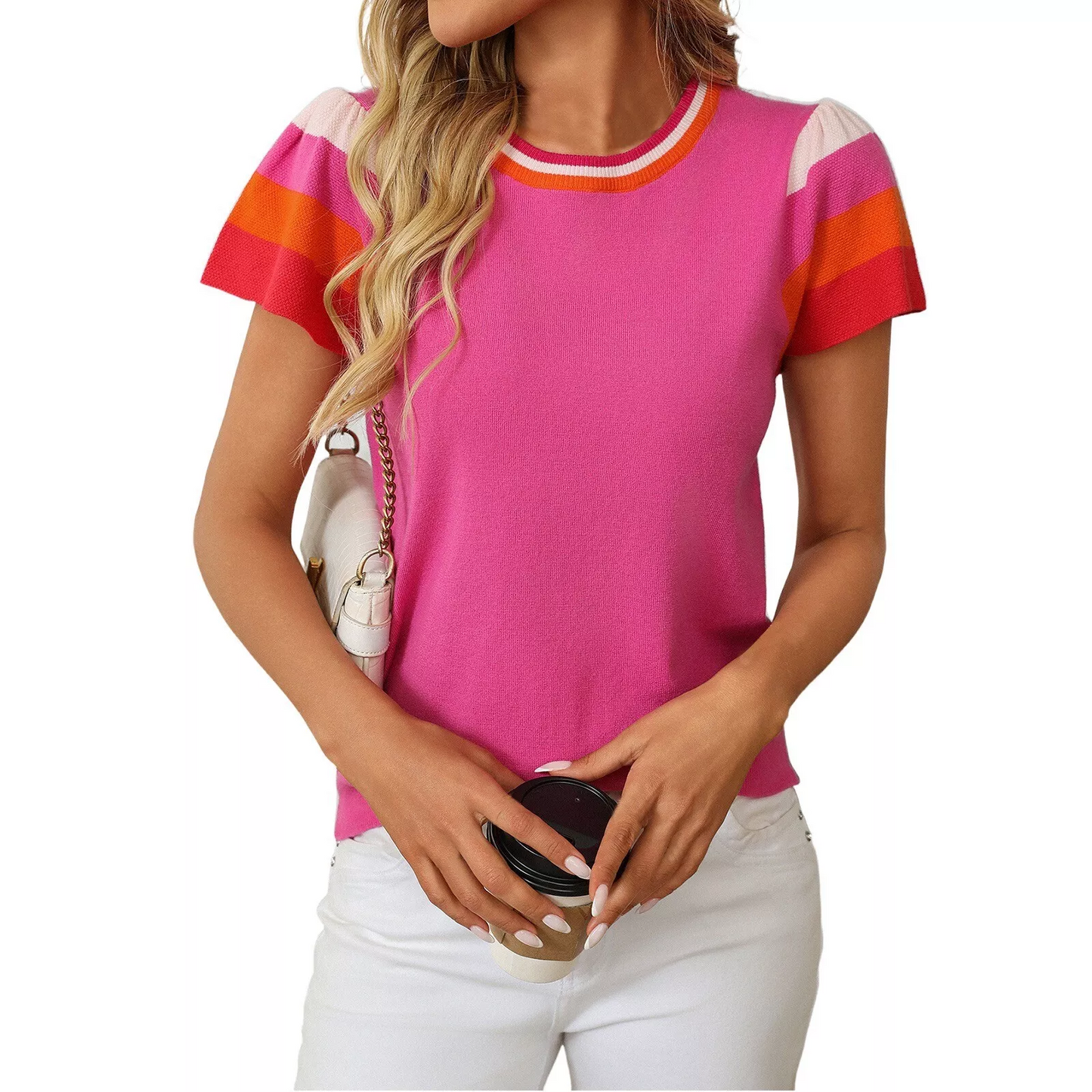 Women's Crew-neck Knitted Top Color Sweet Short-sleeved Sweater(Buy 2 Free Shipping)