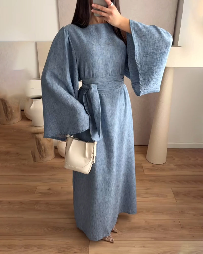 Casual Crewneck Lace-Up Dress