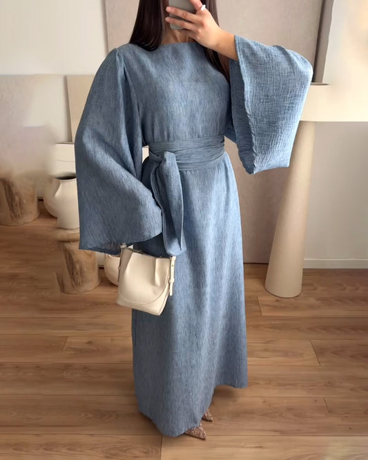 Casual Crewneck Lace-Up Dress