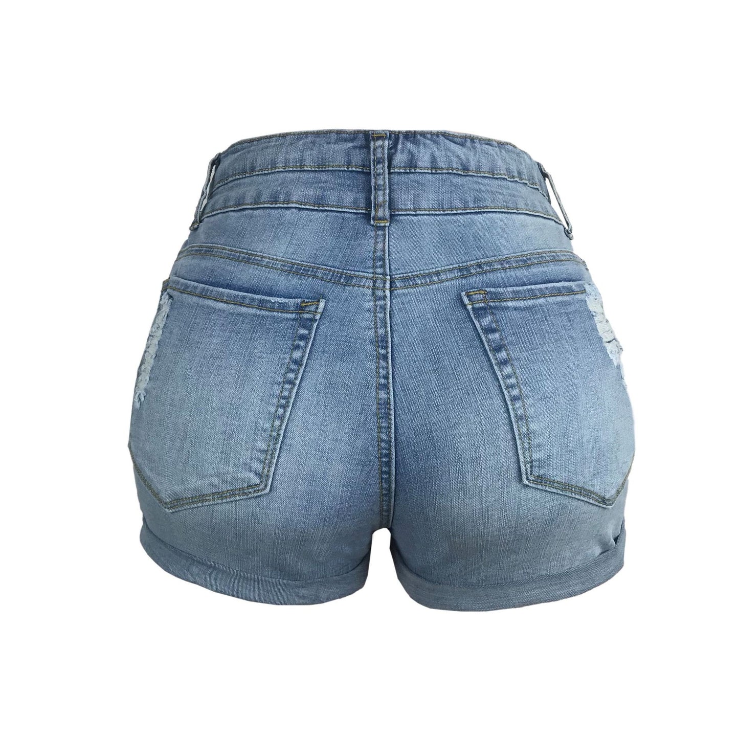 Trend Ripped Edge Elastic High Waist Denim Shorts Women's Hot Pants