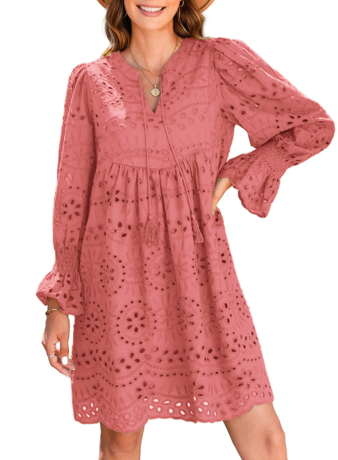 PinkLaura 2025 Women’s V Neck Eyelet Lace Dress (Buy 2 Free Shipping)
