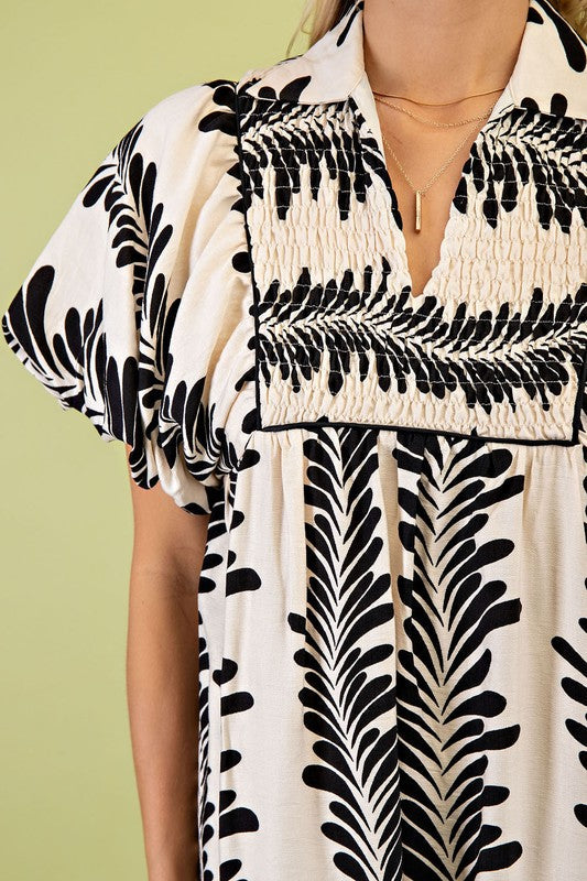 Oversized Textured V-Neck Palm Tree Print Dress (Buy 2 Free Shipping)