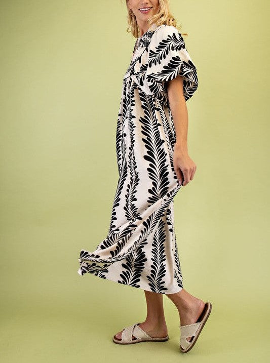 Oversized Textured V-Neck Palm Tree Print Dress (Buy 2 Free Shipping)