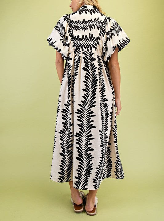 Oversized Textured V-Neck Palm Tree Print Dress (Buy 2 Free Shipping)