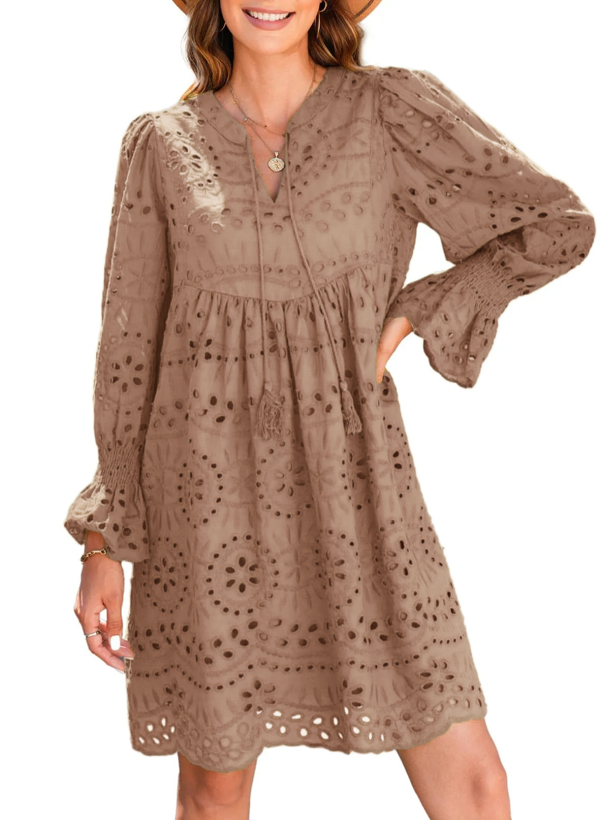 PinkLaura 2025 Women’s V Neck Eyelet Lace Dress (Buy 2 Free Shipping)