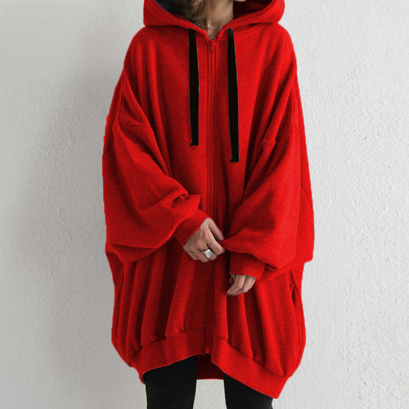 Casual Solid Color Zipper Hooded Sweatshirt