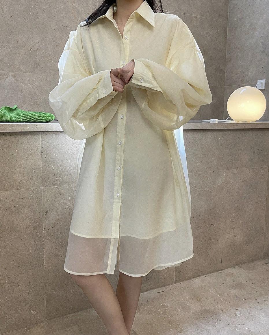 Loose Solid Color Lapel Long Sleeve Shirt