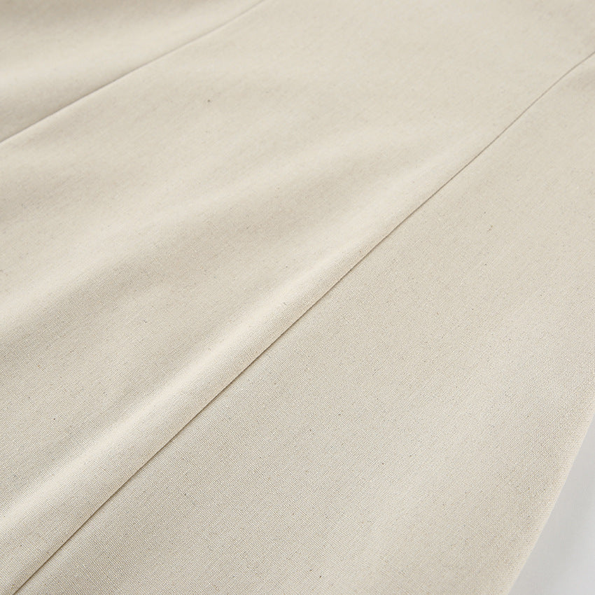 Vacation Cotton-Linen Solid Sheath Backless Maxi Dress