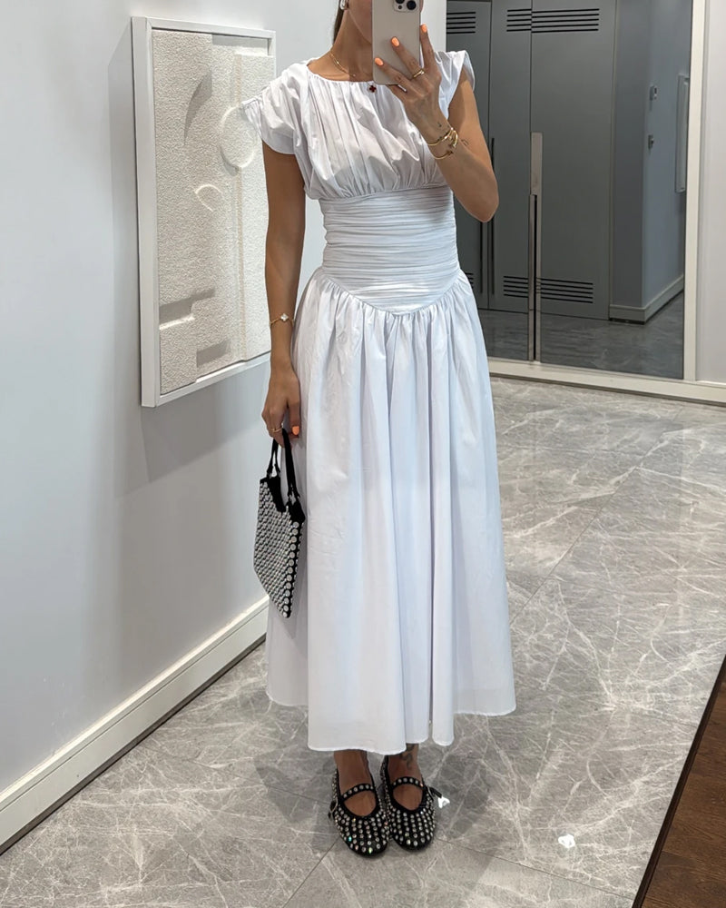 Fashion Solid Color Pleated Dress