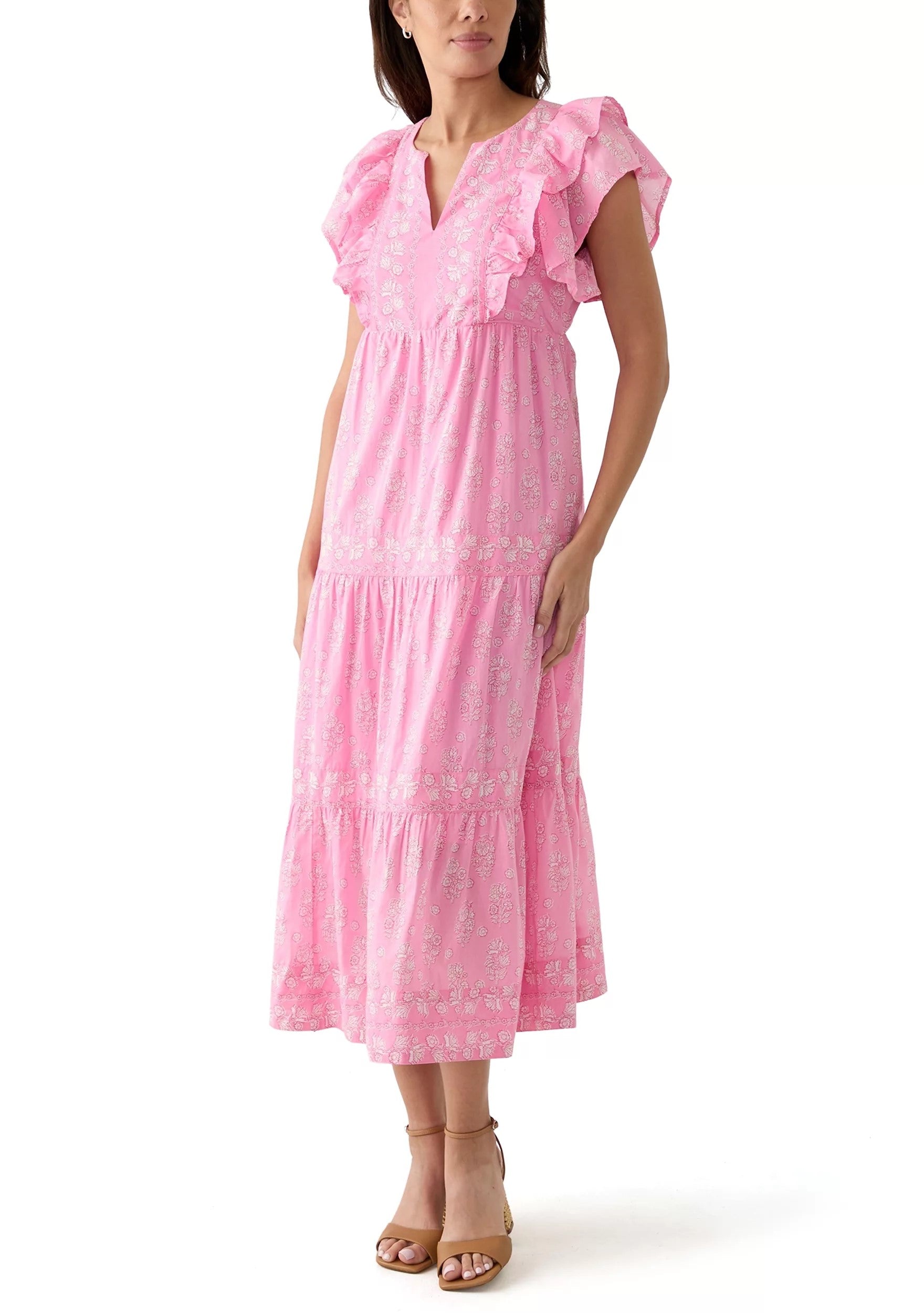 🌷PinkLaura 2025 Women's Slit Neck Printed Ruffle Dress (Buy 2 Free Shipping)