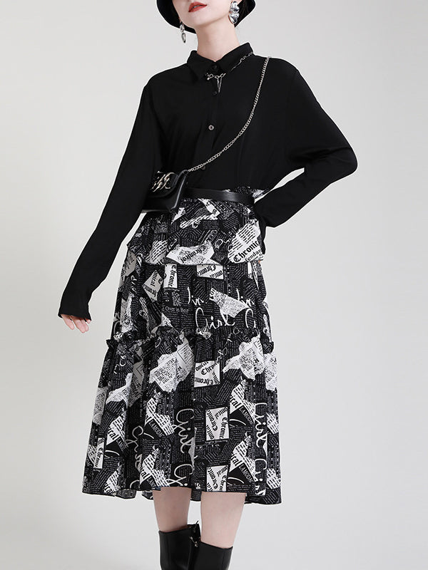 Irregular Splicing Long Sleeve Midi Dress