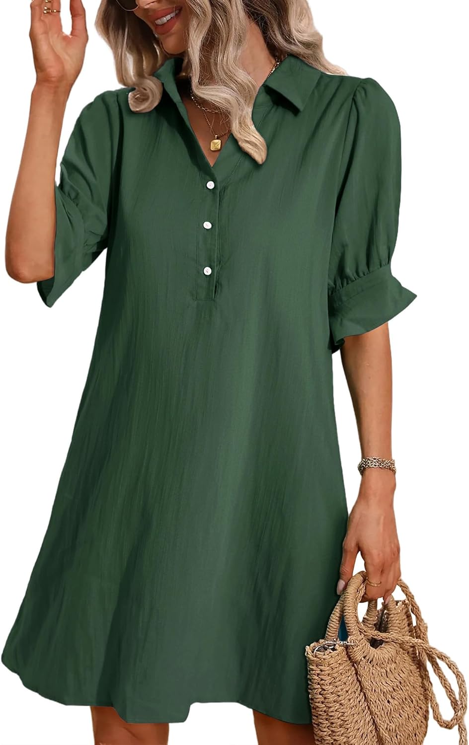 Women's Casual  Ruffle Sleeve Button Down Shirt Dress(Buy 2 Free Shipping)