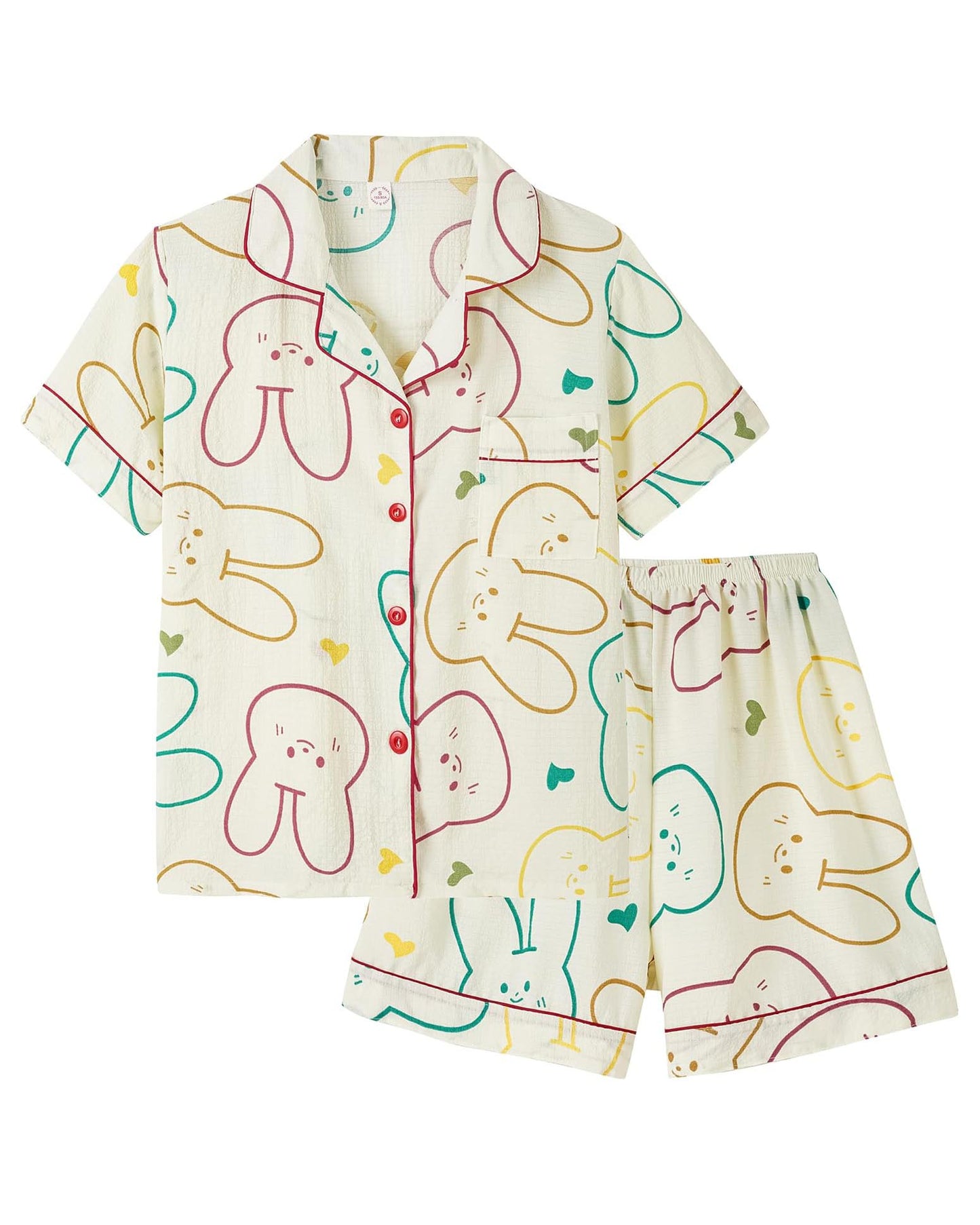 2025 Women's Button-Down Printed Pajamas Short Sleeve Shorts 2-Piece Set (Buy 2 Free Shipping)