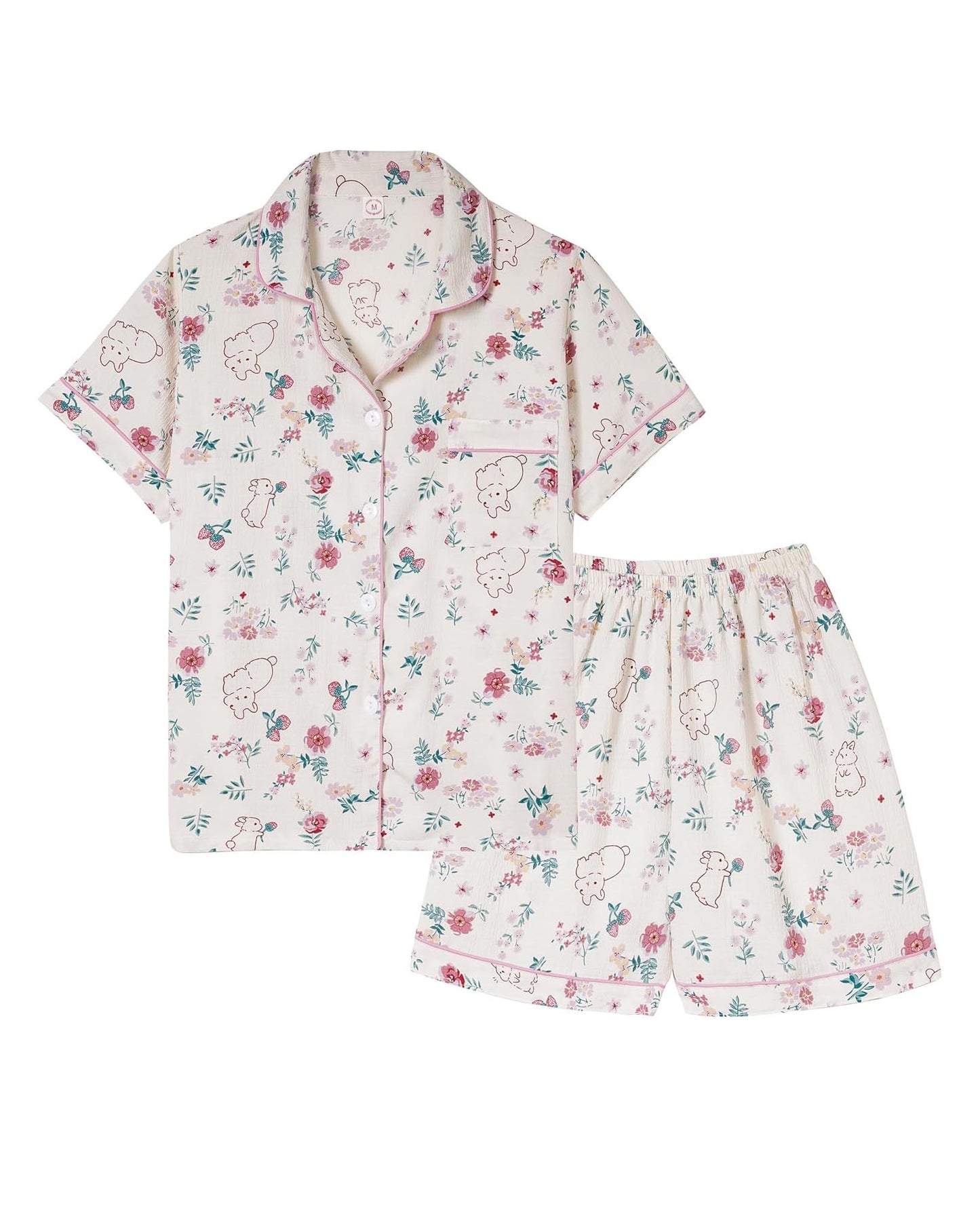 2025 Women's Button-Down Printed Pajamas Short Sleeve Shorts 2-Piece Set (Buy 2 Free Shipping)