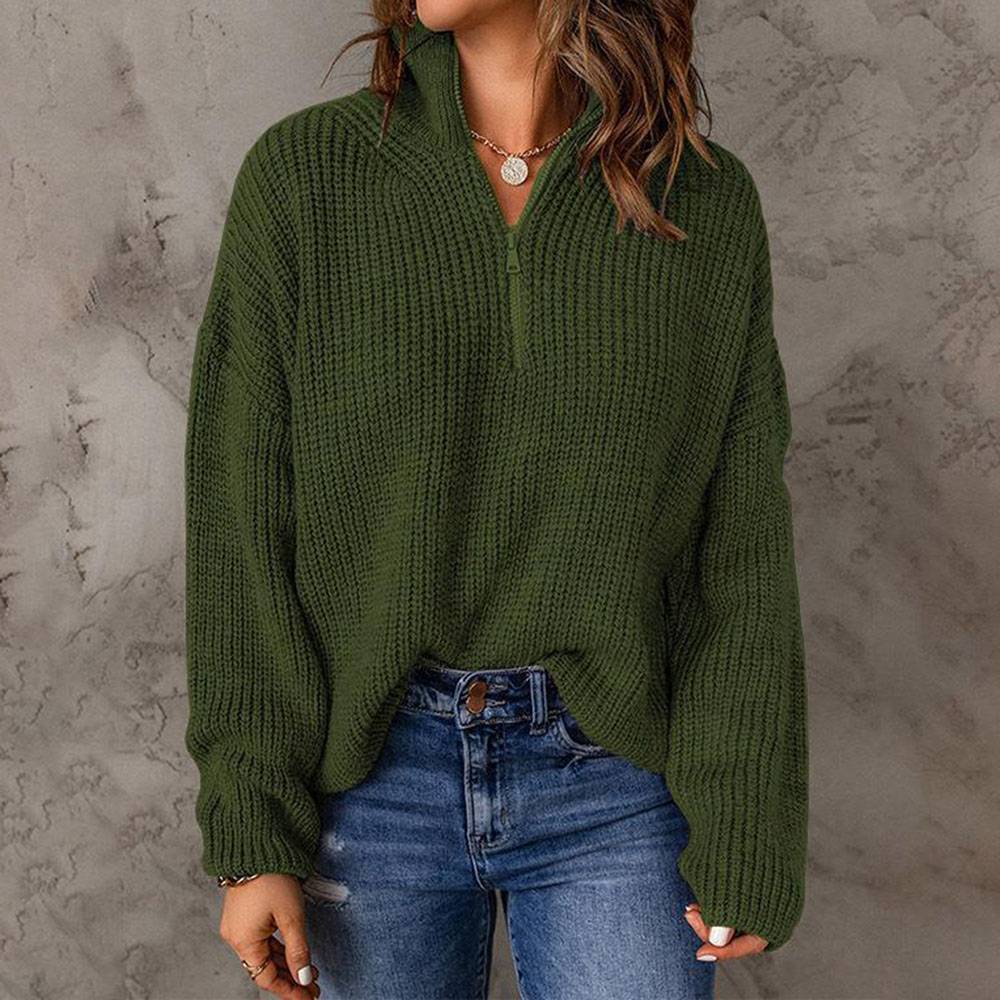 Zipper Turtleneck Women's Sweater