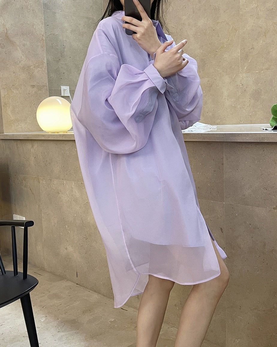 Loose Solid Color Lapel Long Sleeve Shirt