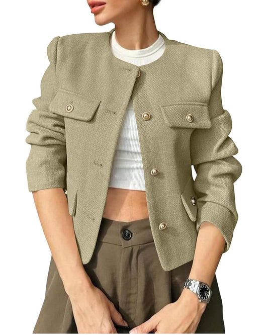 Women's 2025 Short Button-Down Tweed Blazer With Pockets (Buy 2 Free Shipping)
