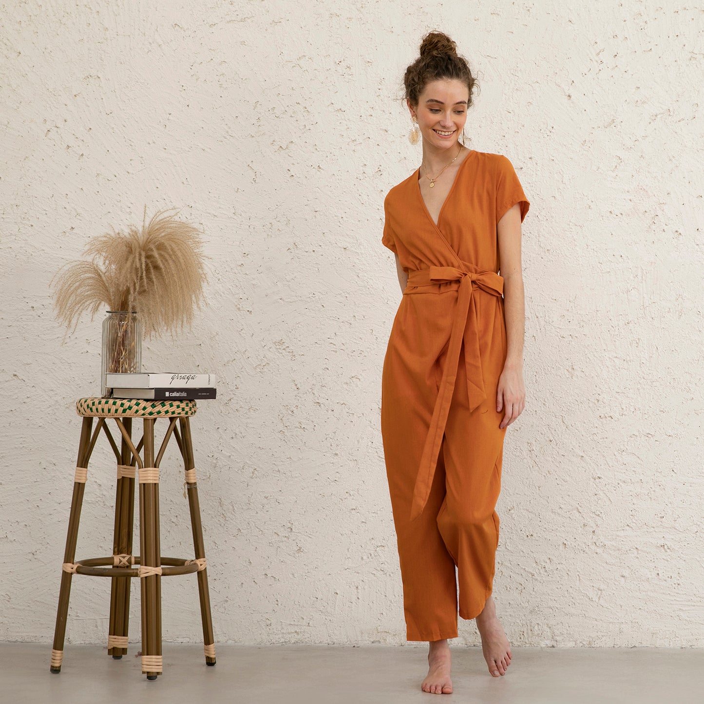 Casual Cozy Linen Wrap Jumpsuit