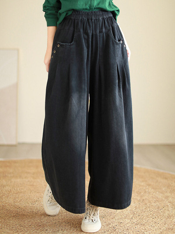 Loose Wide Pants Elasticity Pleated Flared Trousers Jean Pants Bottoms