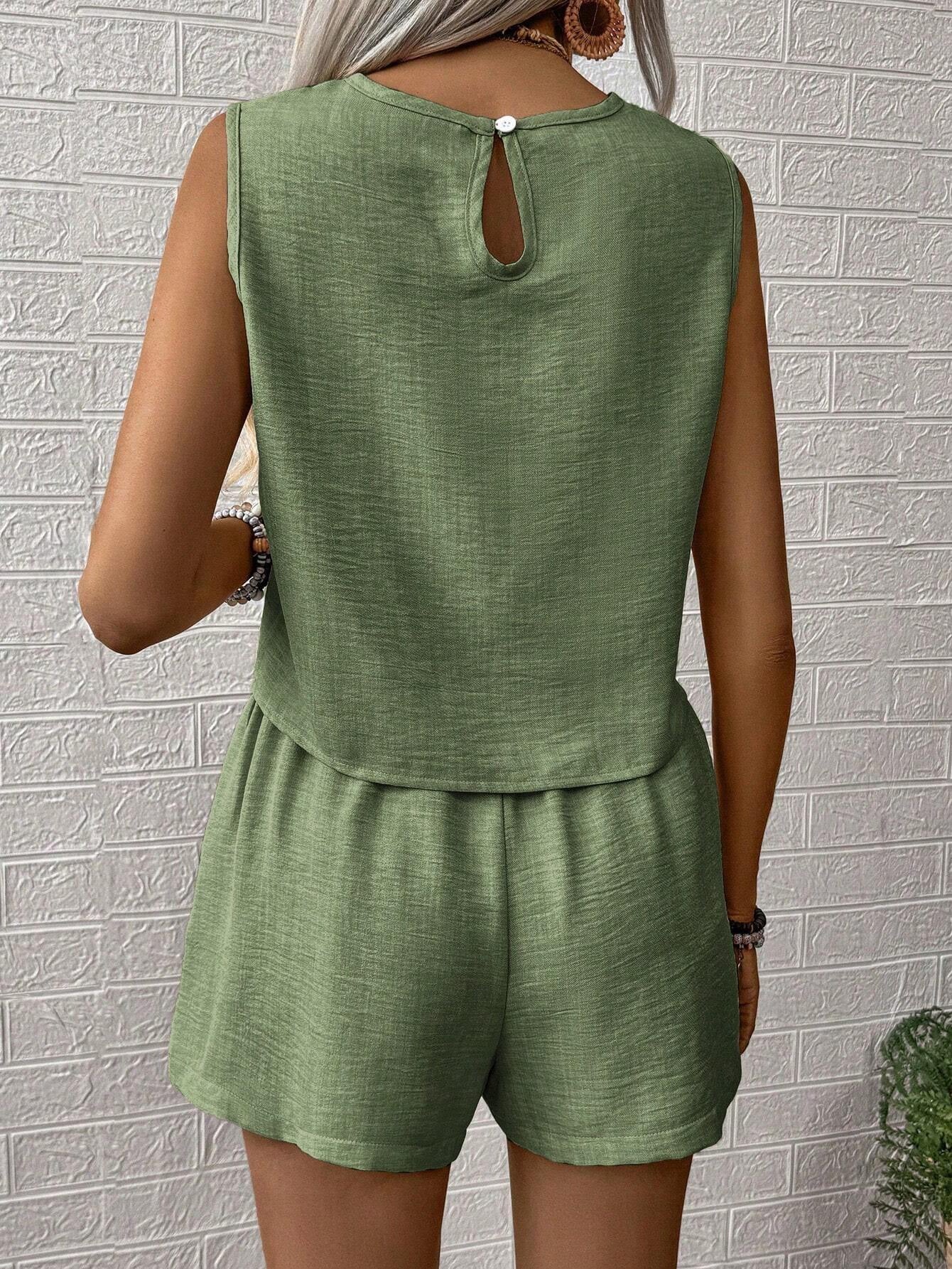 Casual Fashion Solid Color Sleeveless Vest Shorts Two-piece Set