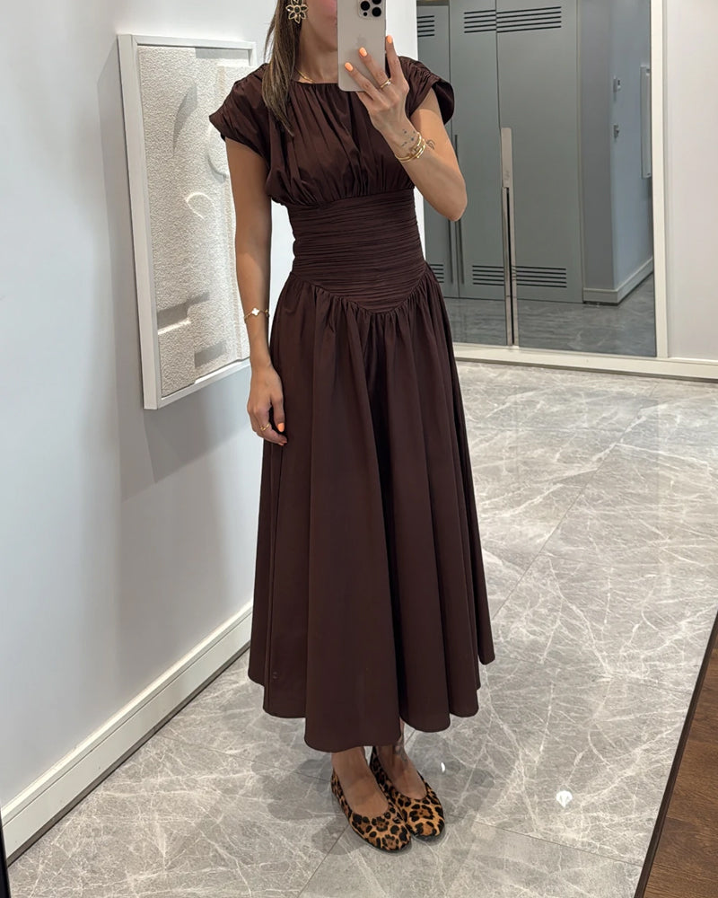 Fashion Solid Color Pleated Dress