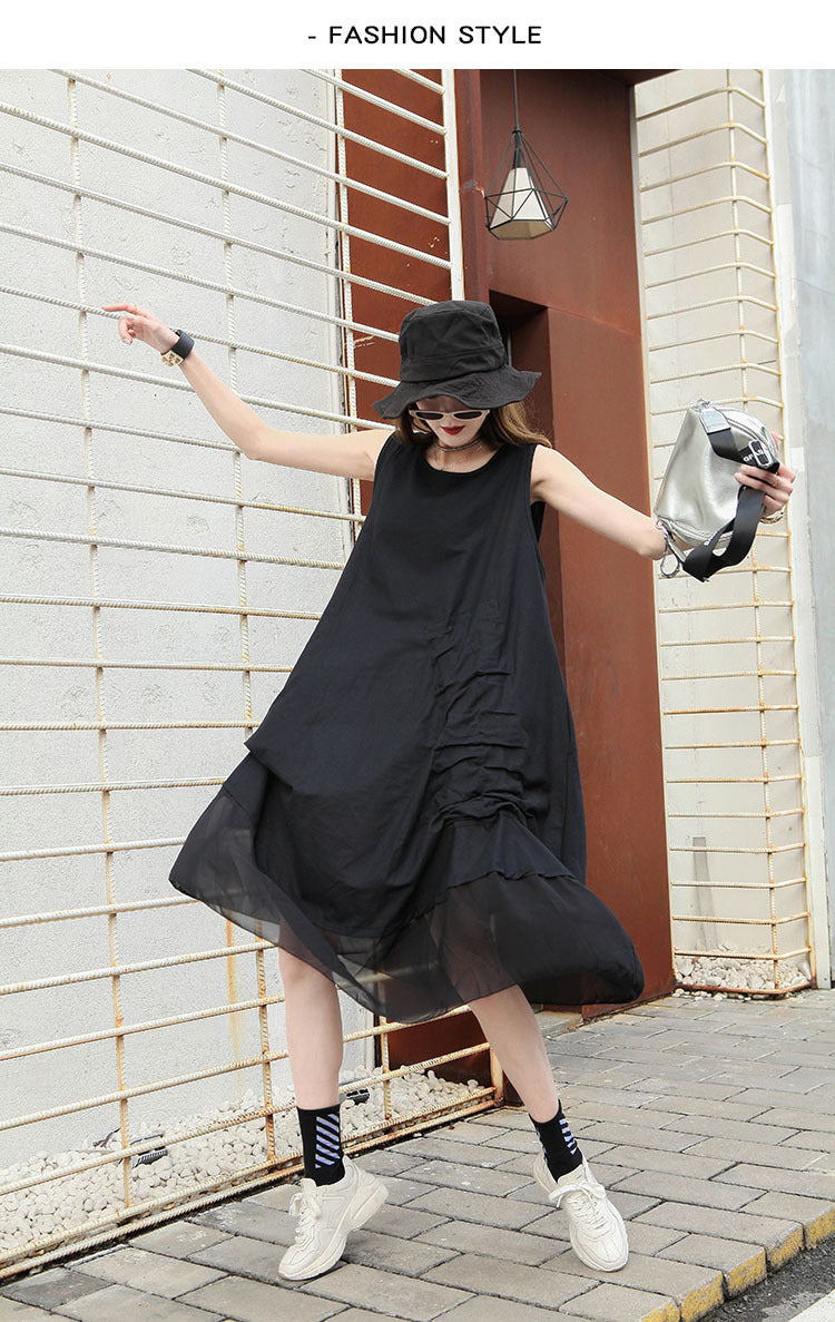 Vintage Patchwork Irregular Sleeveless A-Line Dress