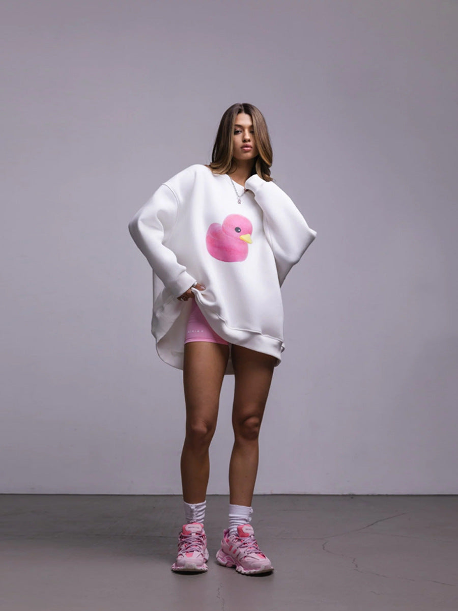 Duck pattern round neck sweater women's simple casual loose printed sweater