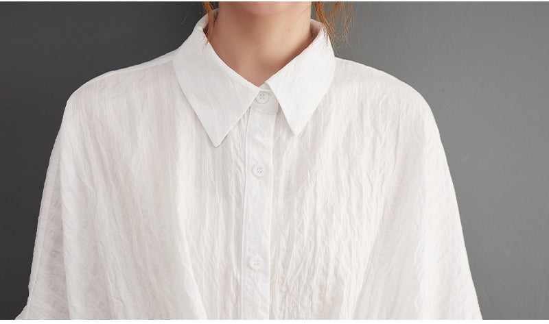 Loose Vertical Stripe Short Sleeve Shirt