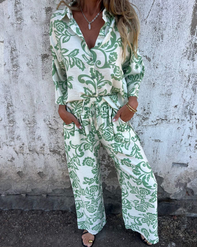 Floral Print Shirt Trousers Set