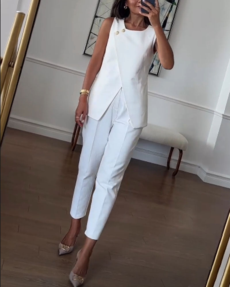 Fashion Commuter Irregular Vest & Pants Two-piece Set