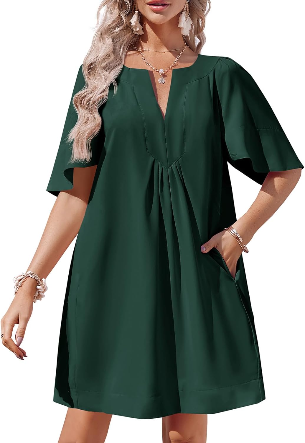 🌸Women's Flutter V Neck Loose  Short Sleeve Mini Dress (Buy 2 Free Shipping)