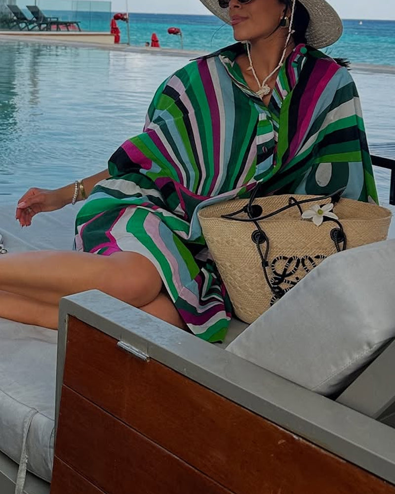 Fashion Holiday Lapel Printed Shirt Dress