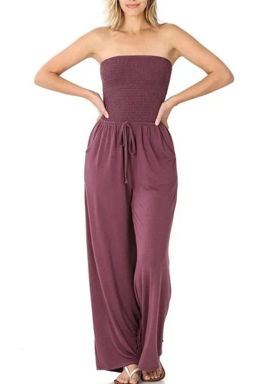 ✨Women's Off Shoulder Solid Color Smocked Jumpsuit(Buy 2 Free Shipping)