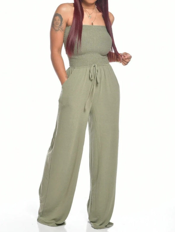 ✨Women's Off Shoulder Solid Color Smocked Jumpsuit(Buy 2 Free Shipping)