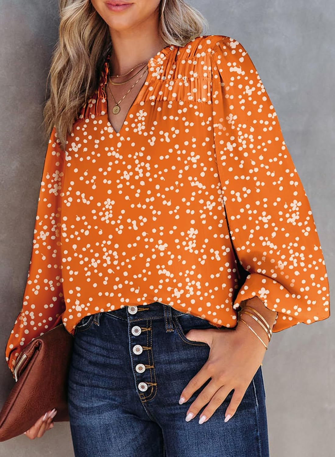 Relaxed V-Neck Floral Print Pleated Long-Sleeved Chiffon Shirt (Buy 2 Free Shipping)