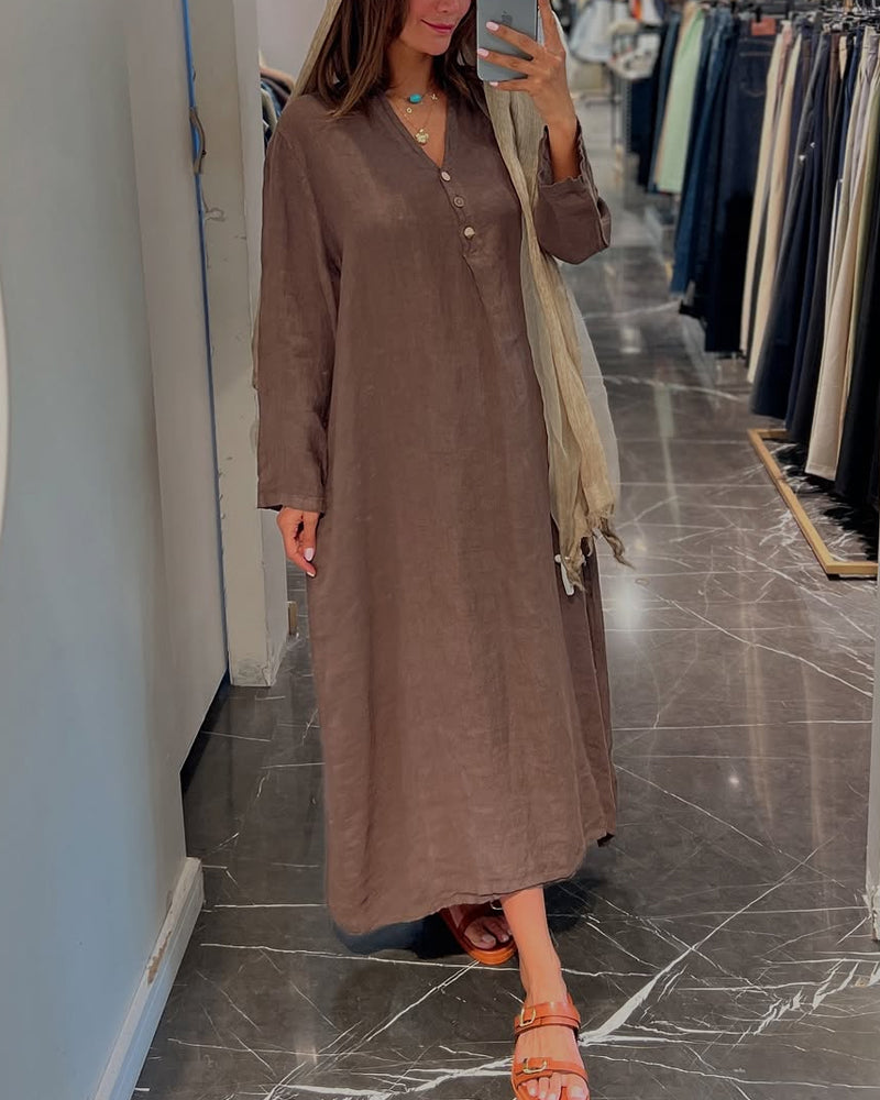 Casual Solid Color V-Neck Loose Dress