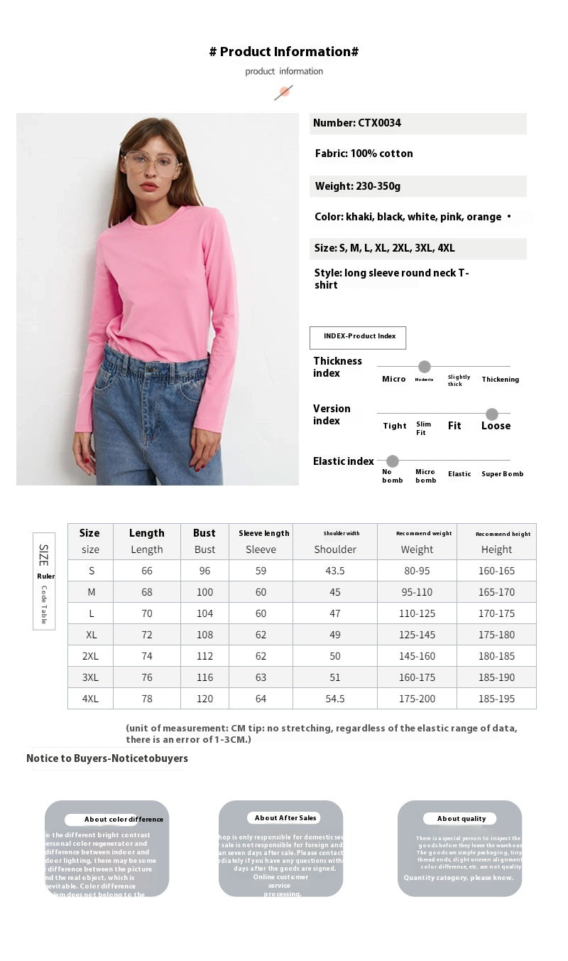 Cotton T-shirt spring women's fashion leisure commute pullover round neck long sleeves top