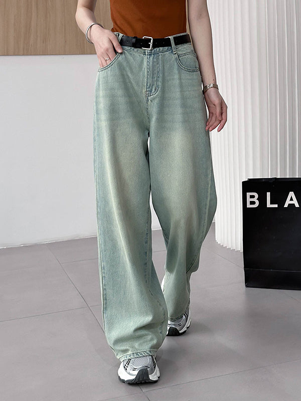 High Waisted Loose No Belt Pockets Jean Pants Bottoms