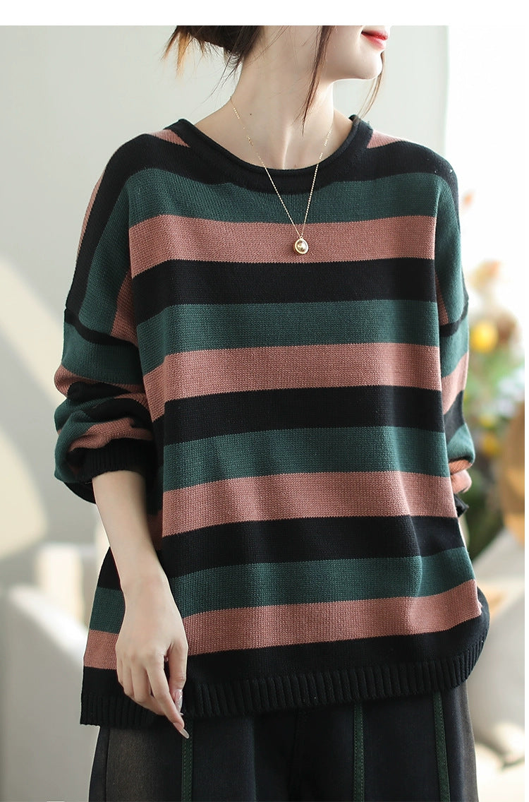 Casual Striped Round Neck Sweater