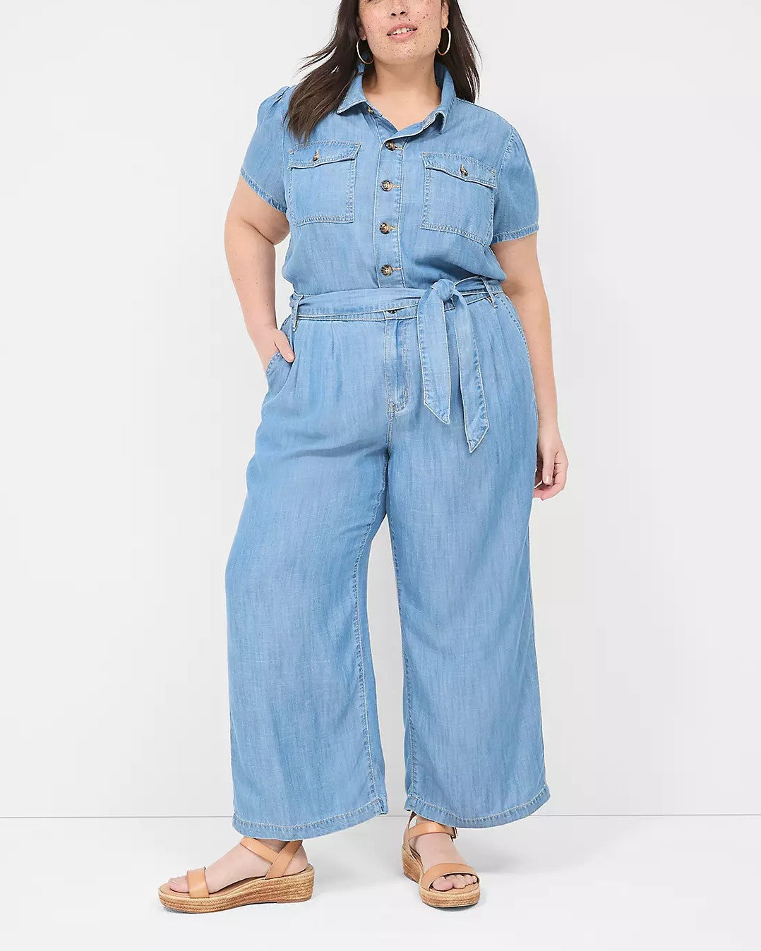 Casual Button Detachable Self-Tie Belt Denim Wide-Leg Jumpsuit With Pockets(Buy 2 Free Shipping)