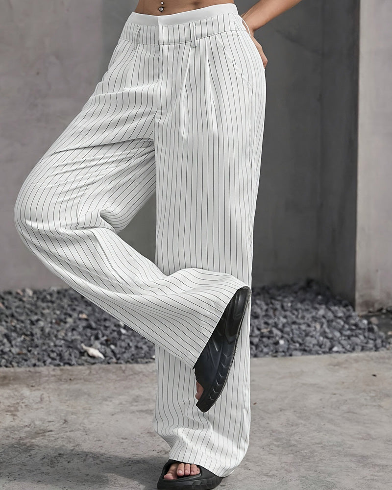High-Waist Patchwork Striped Pants
