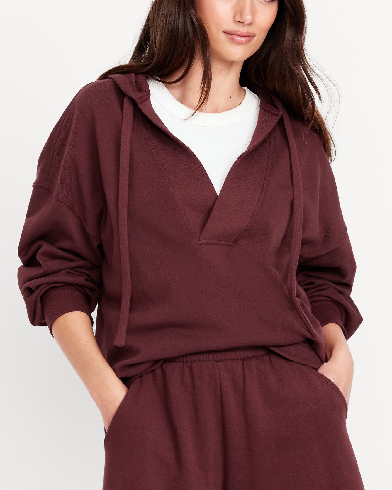 Oversized Drawstring V-Neck Hoodie Shorts Two-Piece Set With Pockets (Buy 2 Free Shipping)