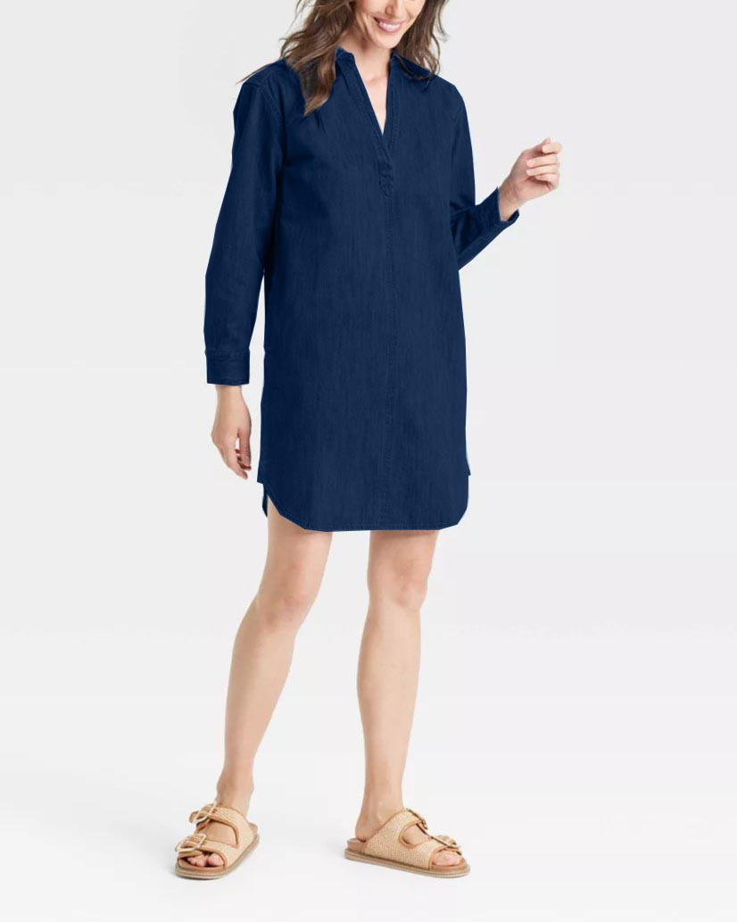 V-Neck Oversized Denim Dress With Side Pockets (Buy 2 Free Shipping)