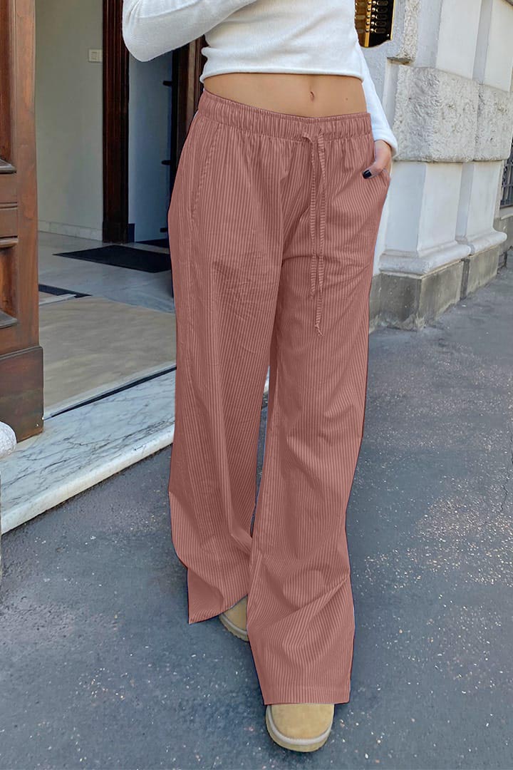 Striped Cotton And Linen Print Drawstring High Waist Straight Casual Pants (Buy 2 Free Shipping)