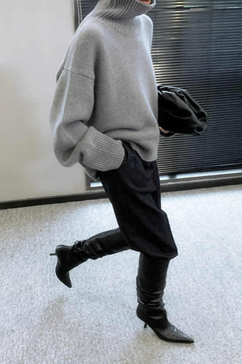 Loose Solid Color Turtleneck Wool Knit Sweater