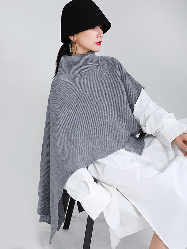 Original Solid High-Neck Irregularity Sweater