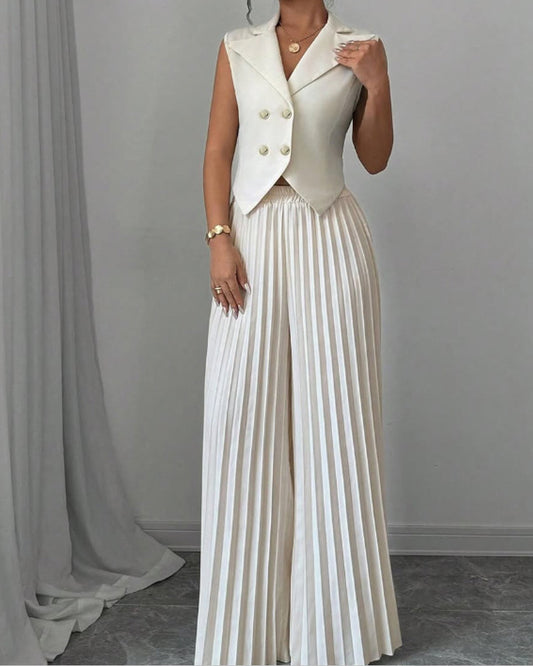 Fashion Vest Pleated Skirt Trouser Set