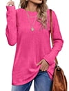 Fantaslook Long Sleeve Shirts for Women Crew Neck Casual Tunic Tops Lightweight Pullover