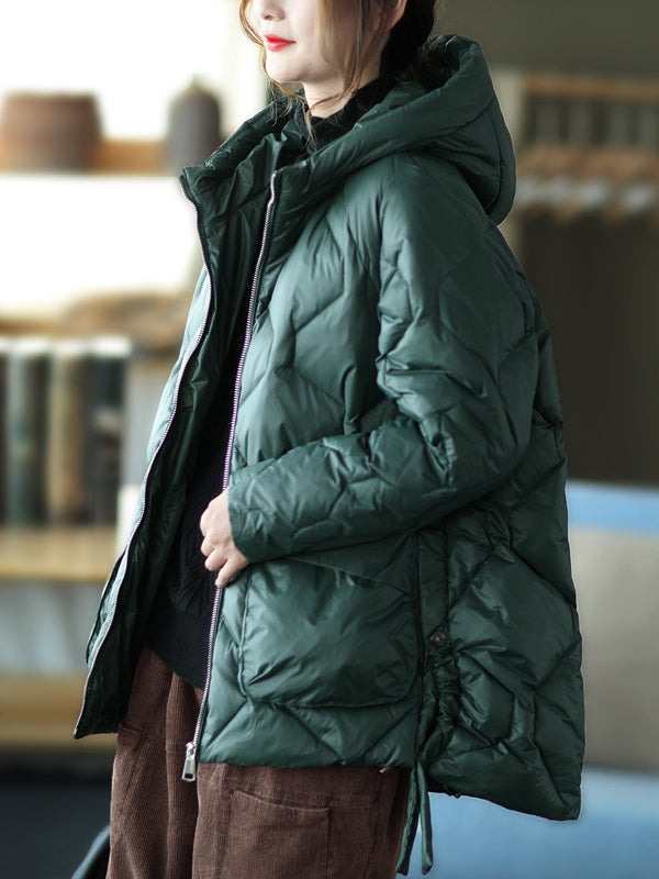 Loose Splicing Hooded Long Sleeve Thickened Down Jacket