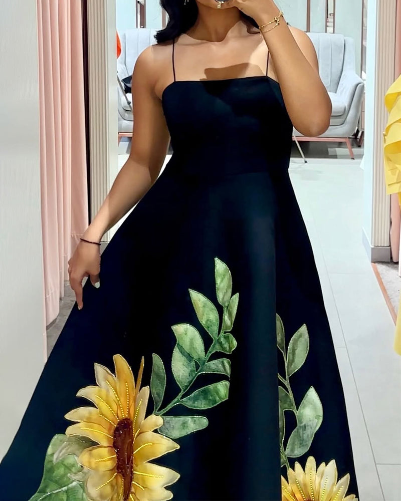 Elegant Sunflower Shoulder Two Wear Method Dress